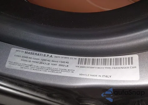 2015 Maserati Ghibli S Q4 из США, поврежденный, VIN ZAM57RTAXF1146317